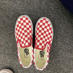 Vans red and white check slip on